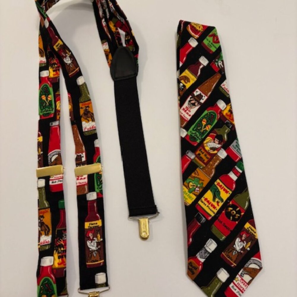 D'em Crazy Hot Sauce Tie and Suspender Set EUC